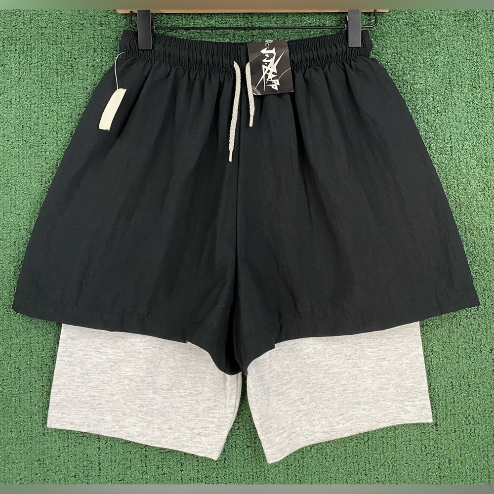 New VTG 80’s J.J.  Zapp 2-in-1 Nylon Cotton Gym Black Shorts Mens Small USA Made